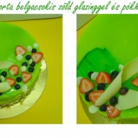 Francia desszert torta belgacsokis zöld glazinggel és pókháló sziluettel díszítve!