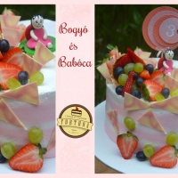 Joghurtos Gyümölcsös torta bogyó és babóca témában (gyümölcsök szezonálisak)